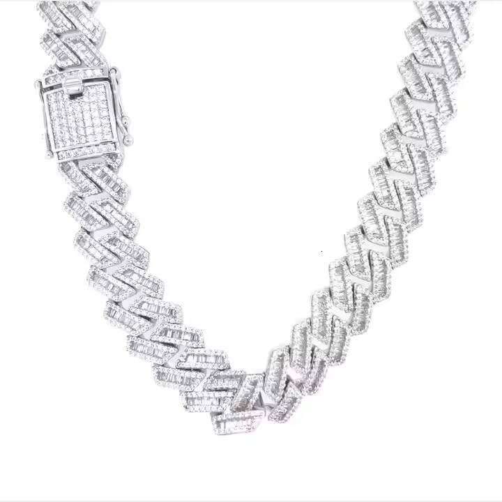 Moissanite Diamond Cuban Chain 925 Sterling Silver Hip Hop Link Chain for Men Party Wear Birthday Gift Necklace