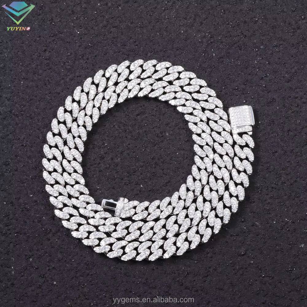 Hot Sale Real Gold Plated 6MM 8MM 10MM Single Row VVS Moissanite Diamond 925 Sterling Silver Cuban Link Chain Hip Hop Jewelry