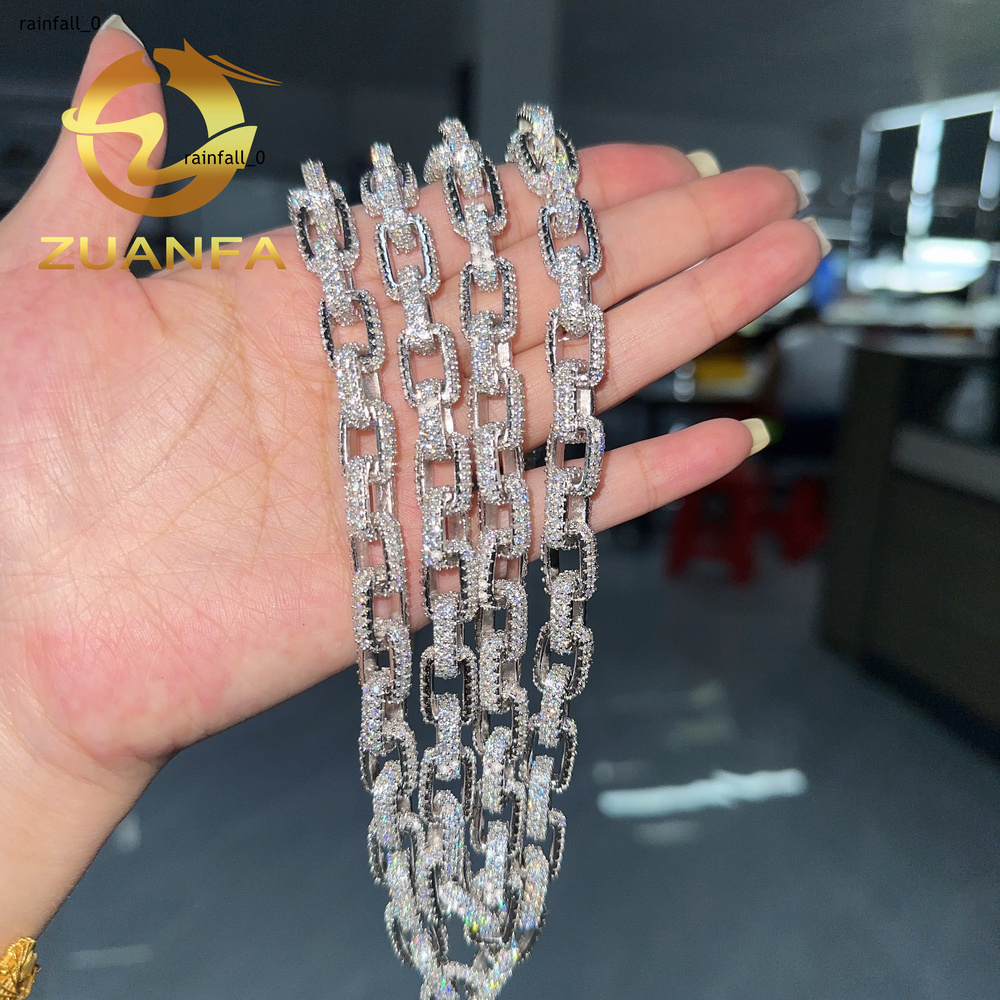 GRA Certified 925 Solid Silver Moissanite Diamond Hip Hop Jewelry 10mm Moissanite Cuban Link Iced Out Moissanite Chain Cuban