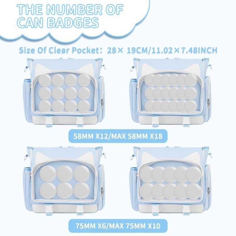 TINYAT Y2K Ita Bag Girl School Backpack Waterproof Transparent Shoulder Bag Womens Crossbody Bag DlY Display Cute Cat EarW251101