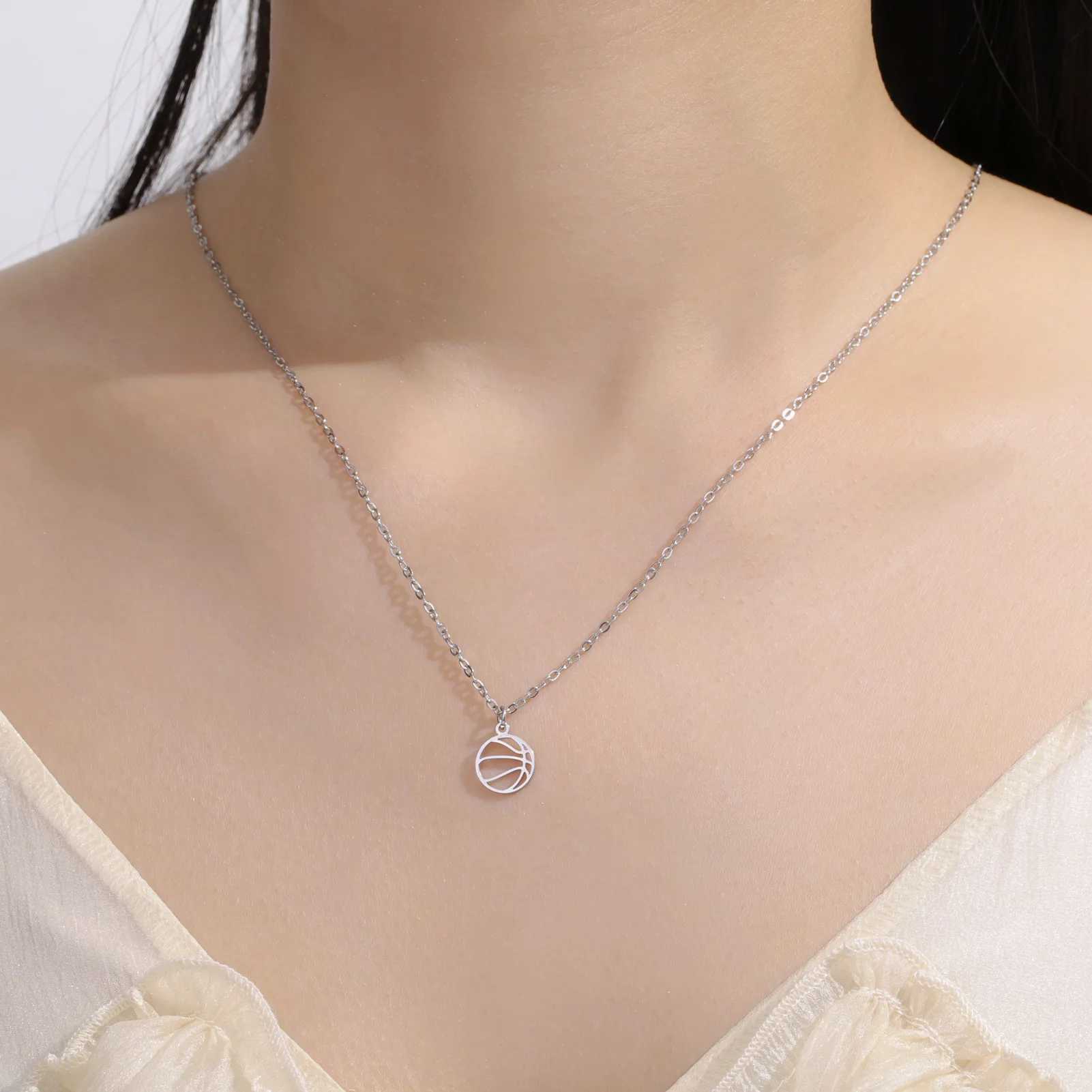HIPEE Fashion Ball Necklace Stainless Steel Basketball Charm Pendant Necklaces For Women Men Sports Jewelry Party GiftsC250407