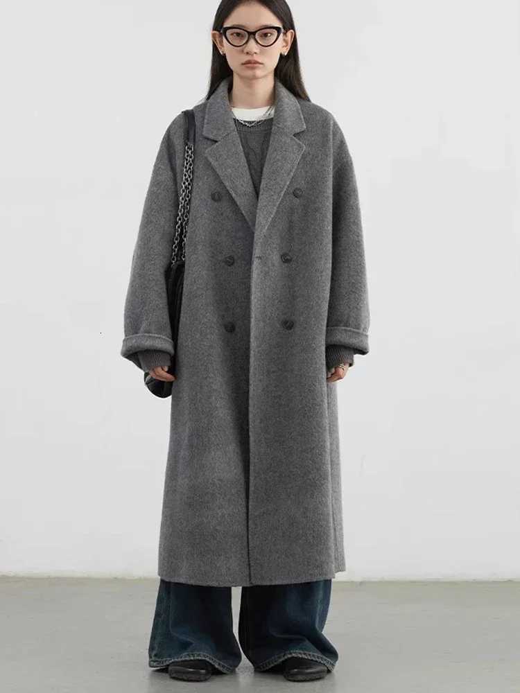 CHIC VEN Women Woolen Coat Doublebreasted Basic Loose Casual Retro New Long Doublesided Female Overcoat Autumn Winter 2024T251101