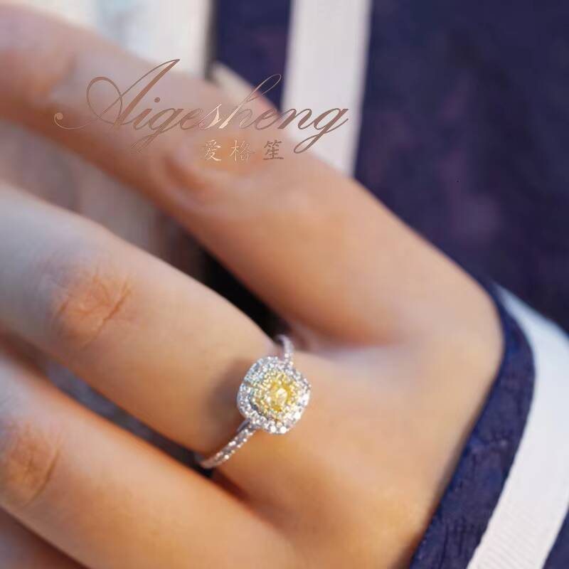 High Quality Fine Jewelry 18K Real Solid Gold Natural Yellow Diamond Engagement Rings for Women Real Diamond