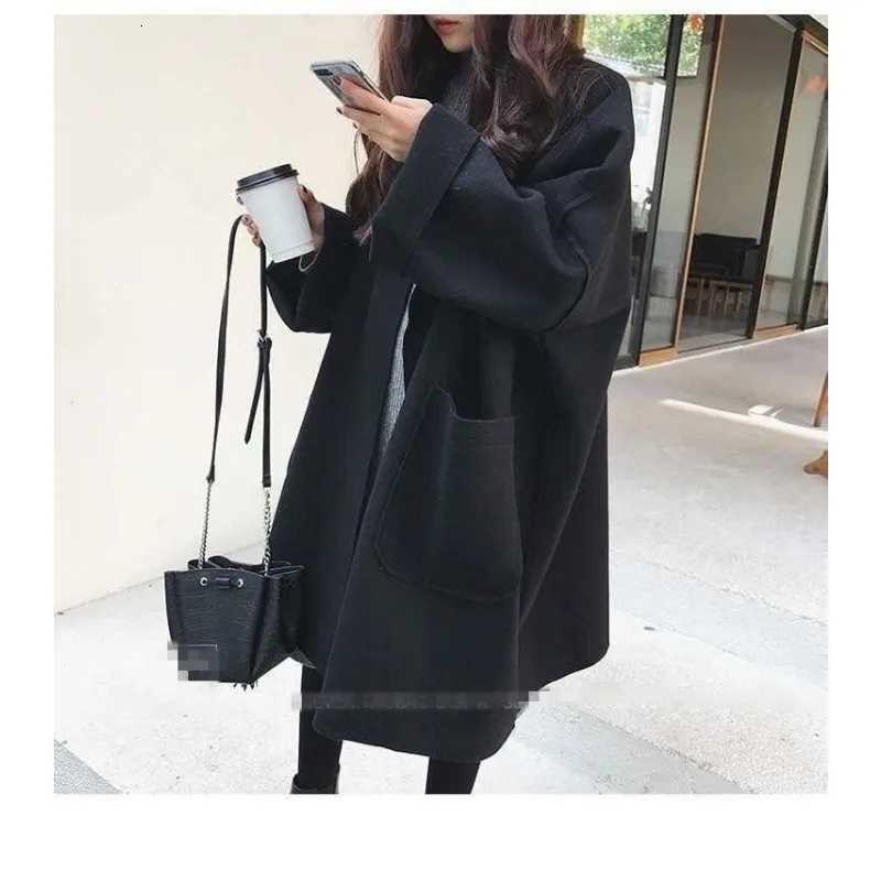 Large Size Womens Autumn and Winter Wool Trench Coat Loose Tweed Coat Cardigan TrendyT251101