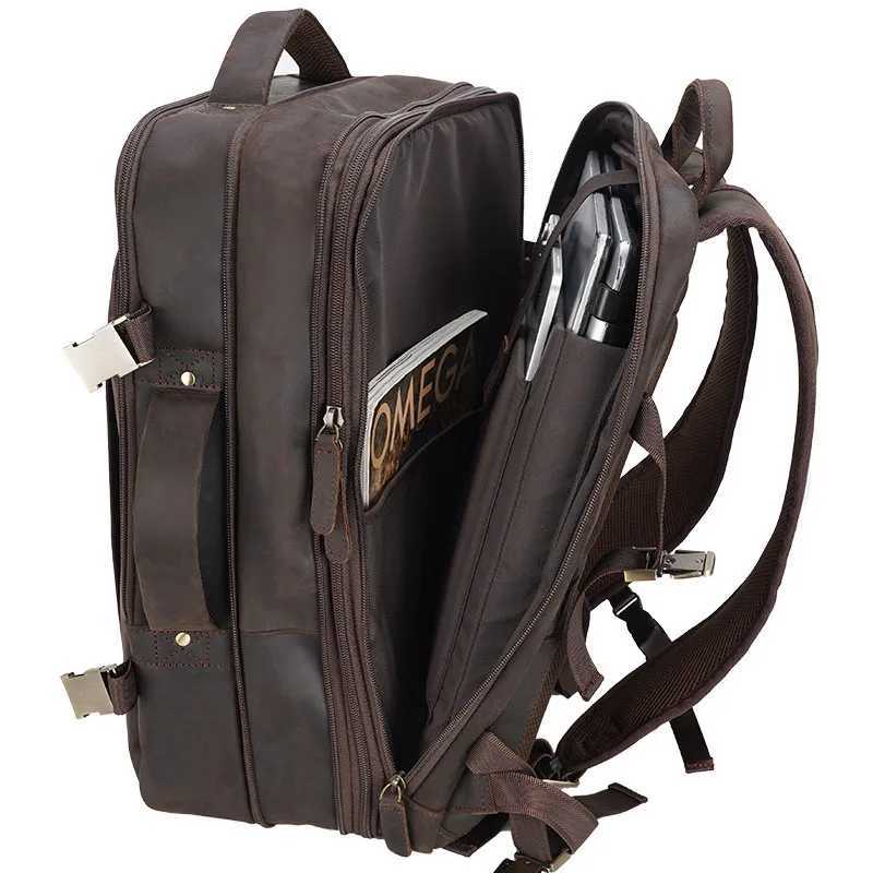 Vintage Crazy Horse Leather Mens Backpack Cowhide Rucksack Large Classic Travel Backpack Big 156 laptop Man Cputer Handbag Y251101