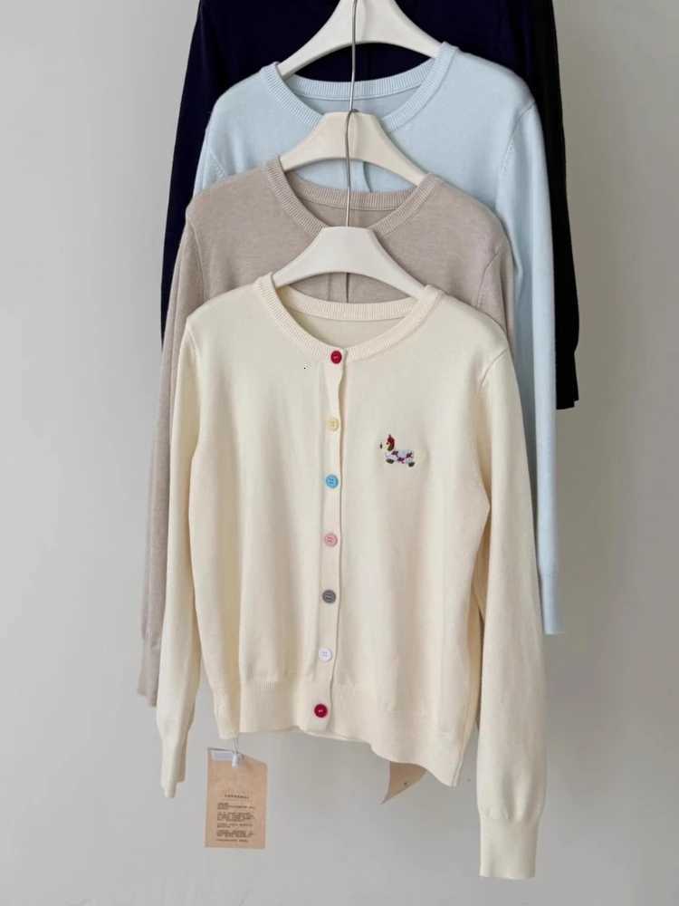 Women Basic Colorful Buttons Tops Knitted Chic Embroidery Cardigan Autumn Winter 2025 Soft Elegant Oneck Loose Casual SweatersT251101
