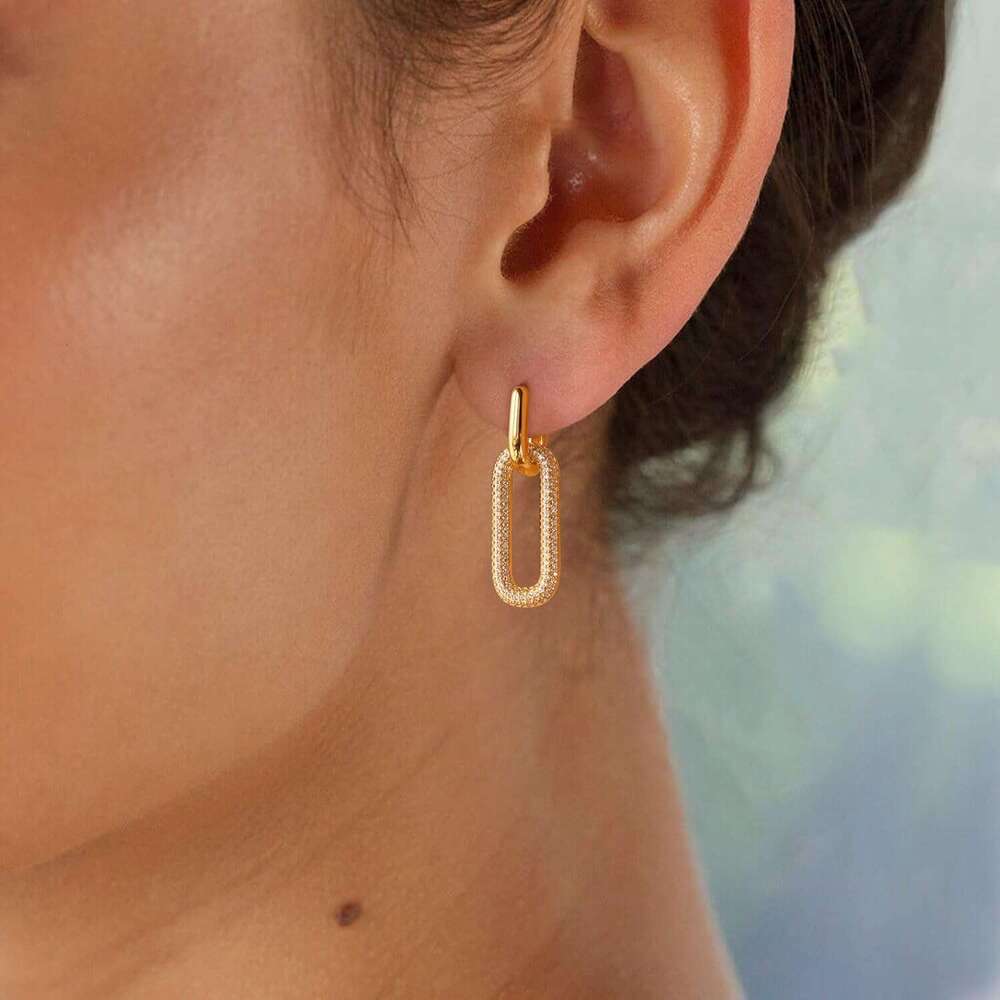 Tituthia Women Trendy, Simple Dainty 14K Plated Paperclip Square Chain k Dangle Hoops Pin Stud Hie Earrings Lightweight Hypoallergenic Minimalist Aest