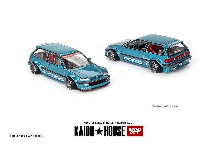 Kaido House + MINIGT 1/64 Honda Civic (EF) Kaido Works V1 KHMG126 Car Alloy Vehicle Diecast Metal Model Kids Gift Toys for Boys Z250402