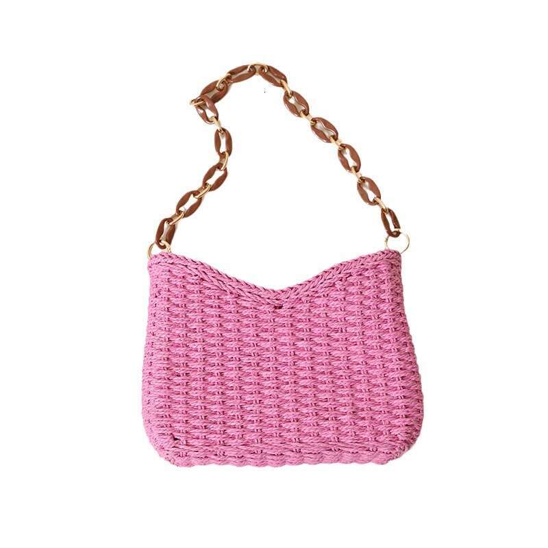2025 NEW Small Fresh Purple Woven Women's New Single Shoulder Solid Color Straw Beach Vacation Bag