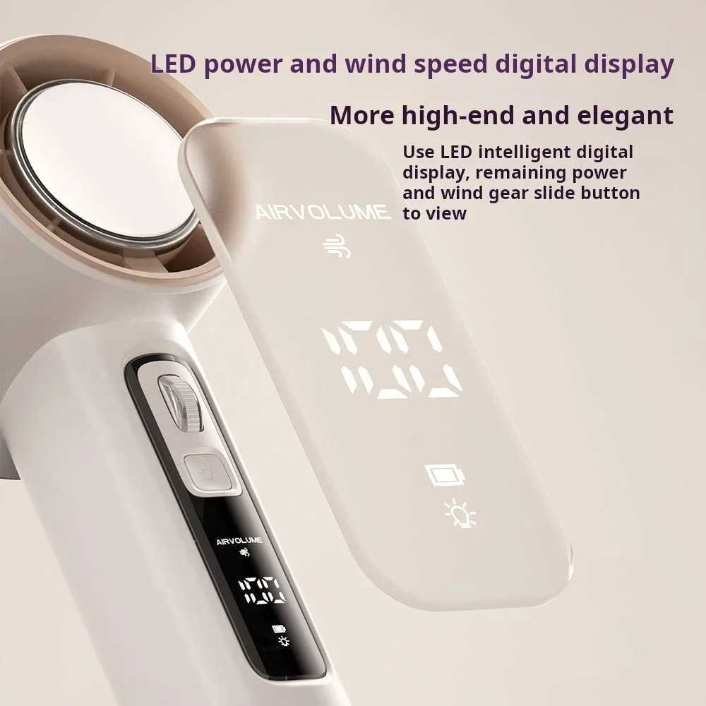 High speed handheld fan with 5000mAh battery 100 speed setting stepless motor LED flashlight and battery indicatorXJ250402