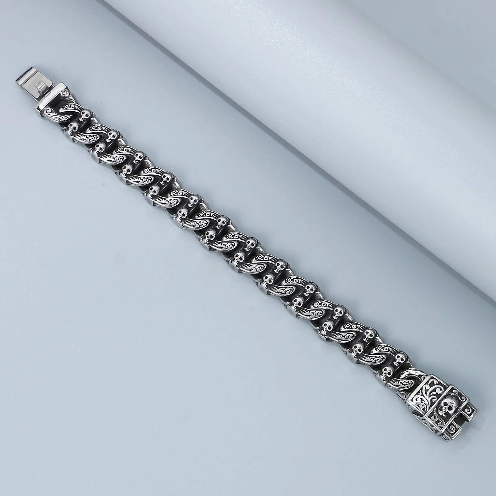 15mm Skull Bone Charm Link Chain Bracelet For Men 316L Stainless Steel Punk Jewelry 251028