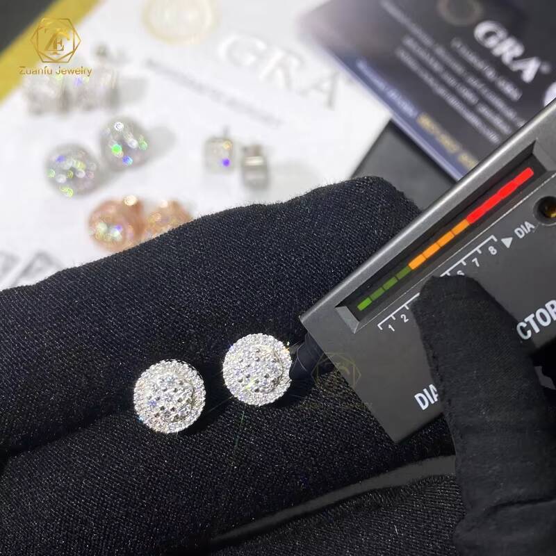 Instock Hot Sale Cluster Moissanite Diamond Stud Earring 925 Sterling Silver Luxury Hip Hop Screw Back Earring for Men Women