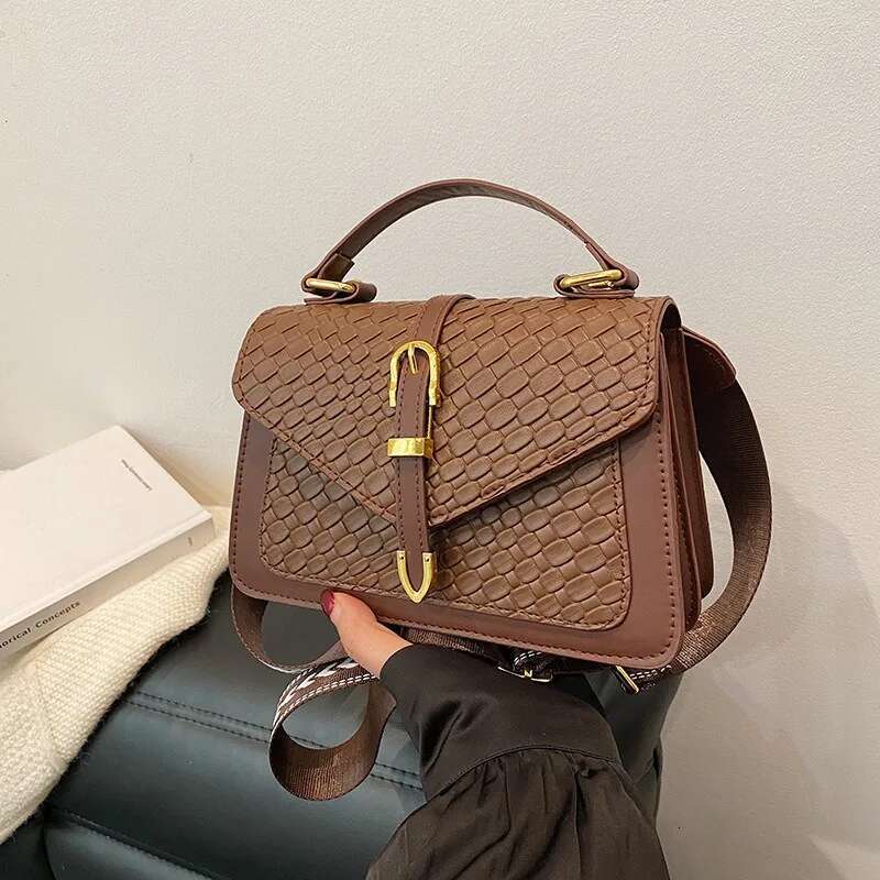 Trendy Splicing Color Women New Single Shoulder Oblique Cross Retro Small Square Bag Texture Handbag