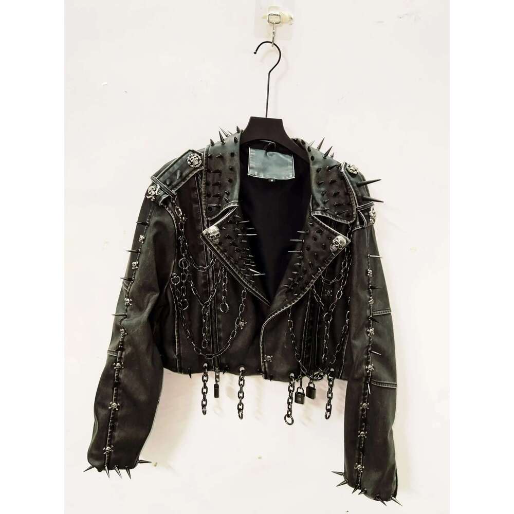 Women's Wear Skull Leather Vintage Haruku Y2k Clothes Gothic Jacket