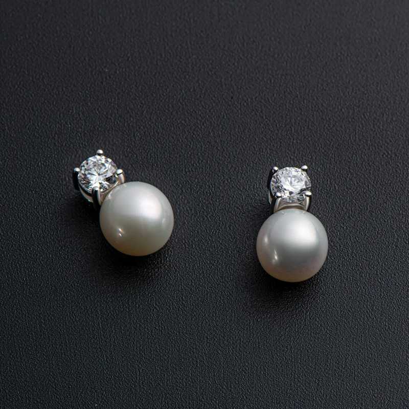 AINUOSHI 925 sterling silver womens earrings with 8-9mm white shell beads and 3.5mm zircon earrings suitable for womens fashion jewelry gifts Y250401