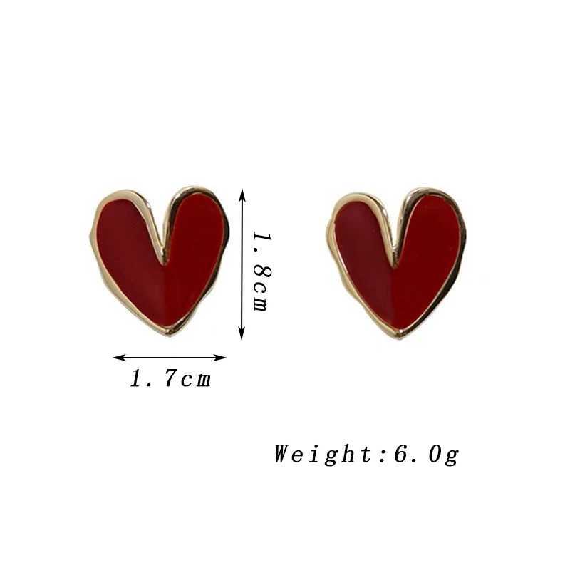 Girls Cute Red Enamel Oil Core Stud Earrings Party Elegant Jewelry Gold Metal Geometric Fashion Earrings Y250401