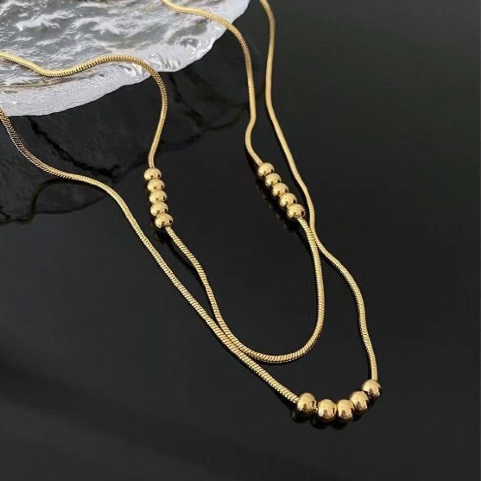 Modern Stackable Beaded Choker with Dual Layers of Elegance Stainless Steel Women's Neckwear