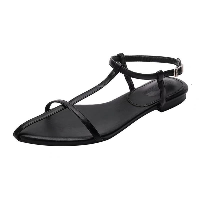 New Designer Sandals With Free Shipping 2025 Summer Korean Version Pointed Bottomed Sandals With A Slim Flat Heel Cross Buckle Strap Roman Women'