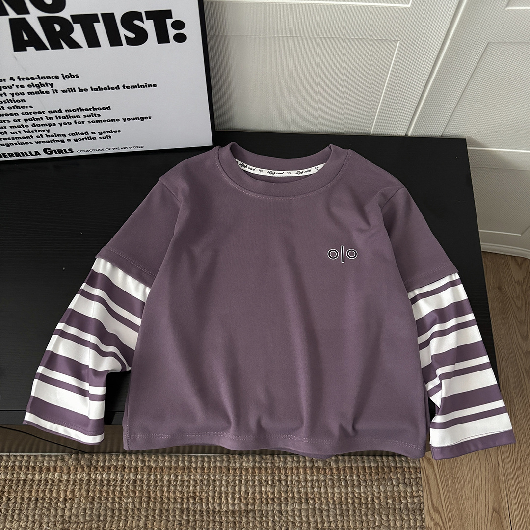 Designer Kids Sweatshirts Kids Color Block Long Sleeve T-Shirt, Striped Patchwork Style Top for Boys Girls, Fashion Everyday Base Layer
