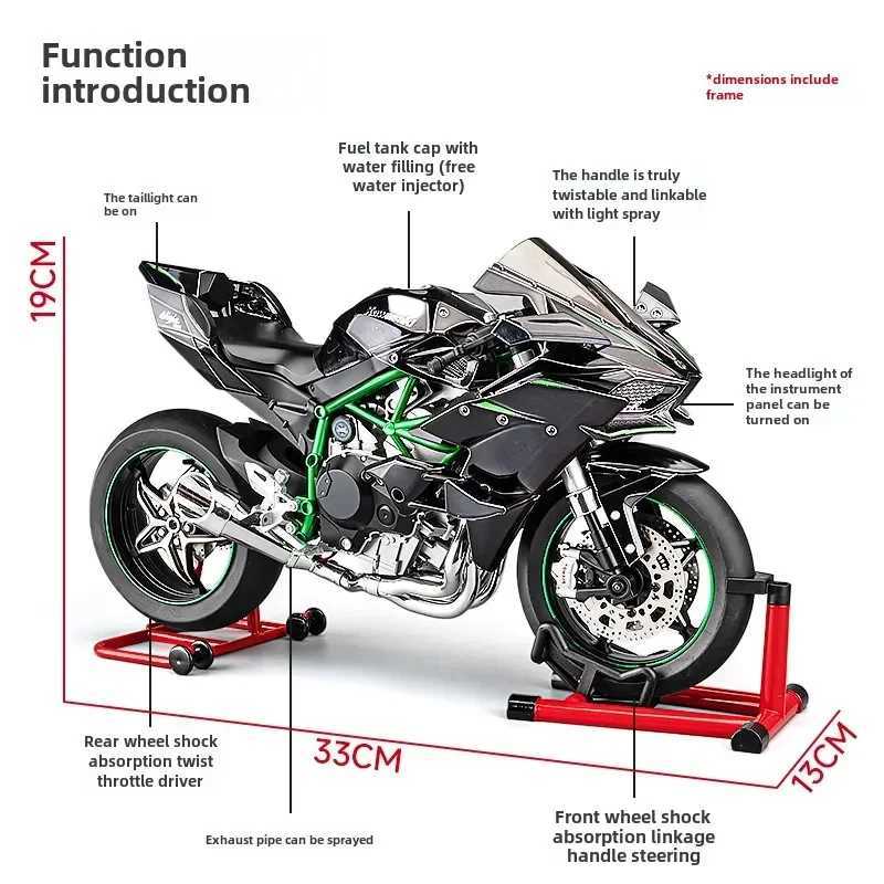 Alloy racing motorcycle model die-casting spray 1 6 Kasaki H2R sound and light can guide motorcycle toy birthday gift Z250402