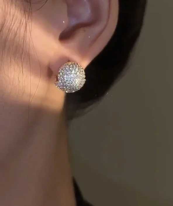 Korean New Design Fashion Jewelry Gold Plated Double Zircon Round Earrings Luxury Womens Party Accessories Y250401