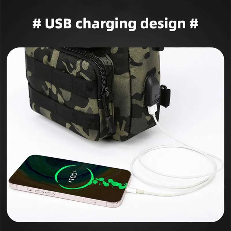 Fanny USB Chest Bag Camping Backpack Molle Bag Tactical Messenger Bags Belt Outdoor Hunting Assualt Sling Bag Fishing ClimbingC250407