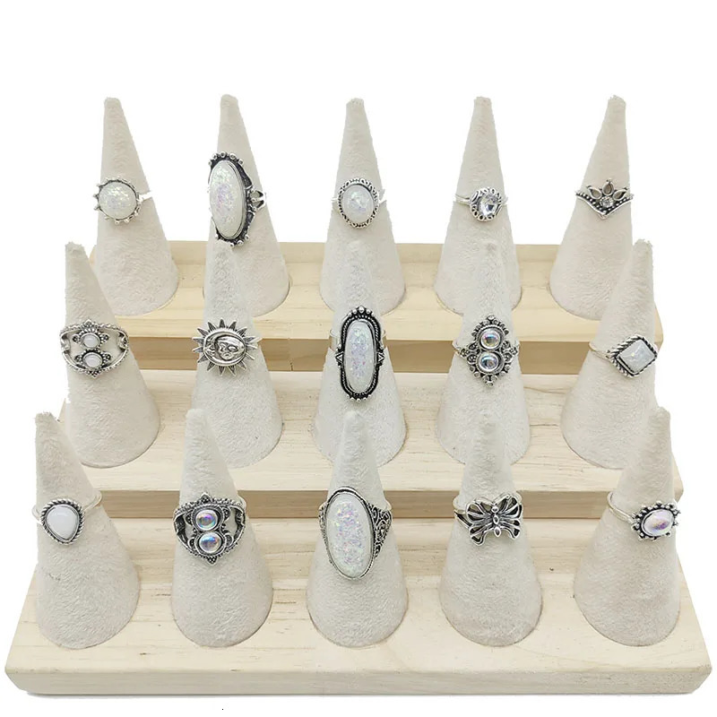 50pcsLot Wholesale Big Opal Carved Finger Rings for Women Party Beauty Crystal Flower Moon Sun Skull Crown Bar Jewelry 251031