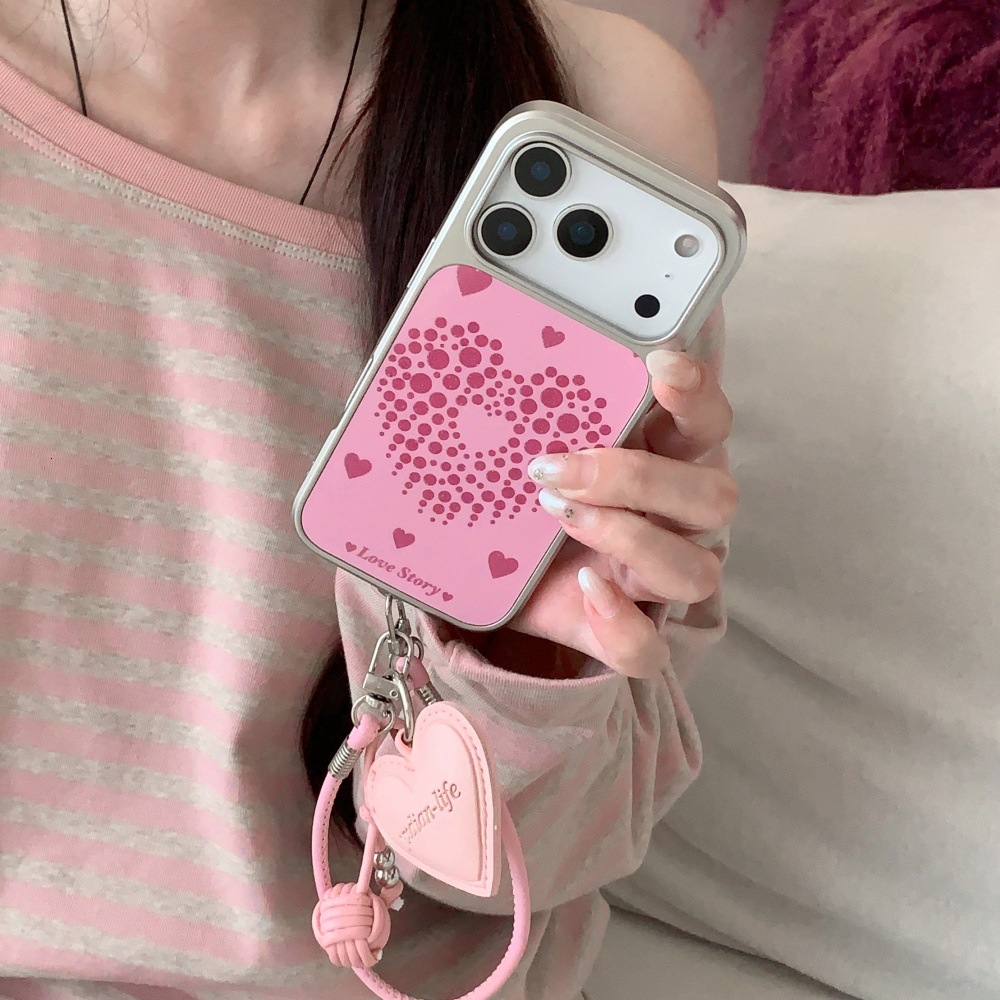 Glitter Polka Dot Heart Phone Case Compatible with iPhone 17/16 Pro Solid Color Protective Cover iPhone 15/14 Cartoon