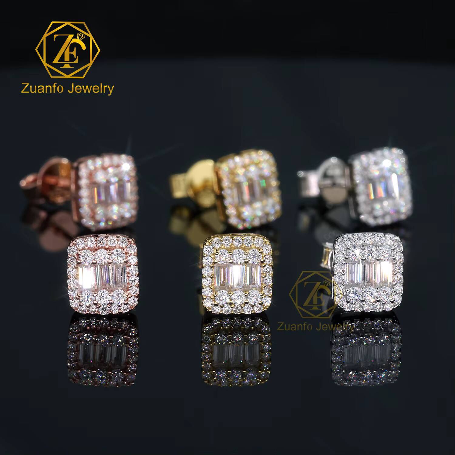 Ready to Ship 925 Silver D VVS1 Baguette Cut Moissanite Hip Hop Style Earrings Stud Third Party Certified Gift Party