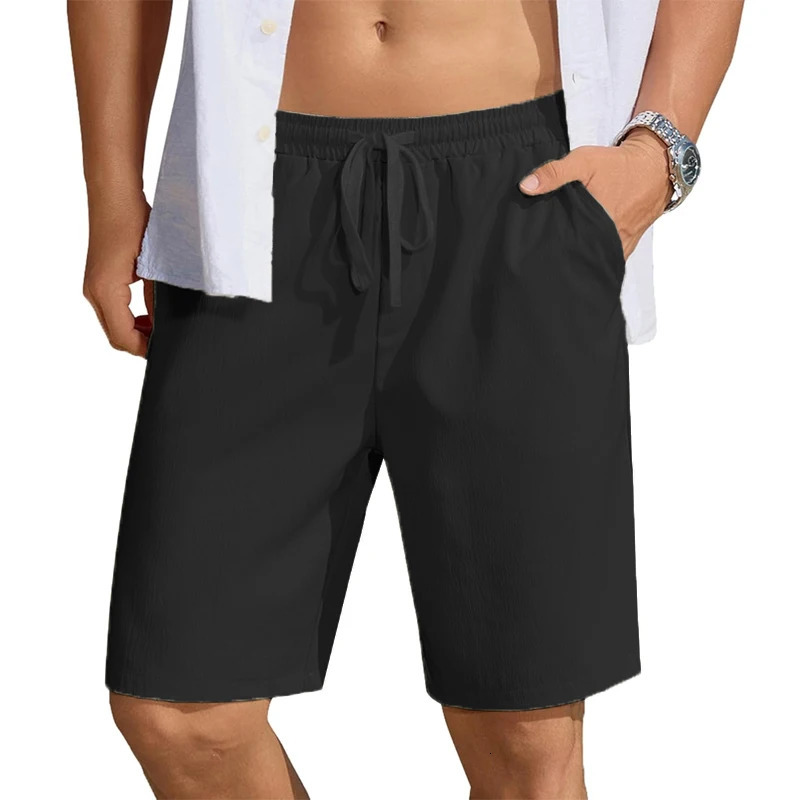 Summer mens casual breathable shorts elastic waist brushed beach cotton lightweight quick drying streetwear 250402m