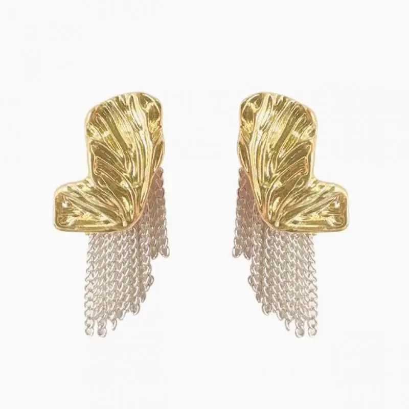 Light Luxury Elegant Retro Gold Color Butterfly Irregular Tassel Dangle Earrings For Women Fashion Elegant Metal Jewelry Party Y250401