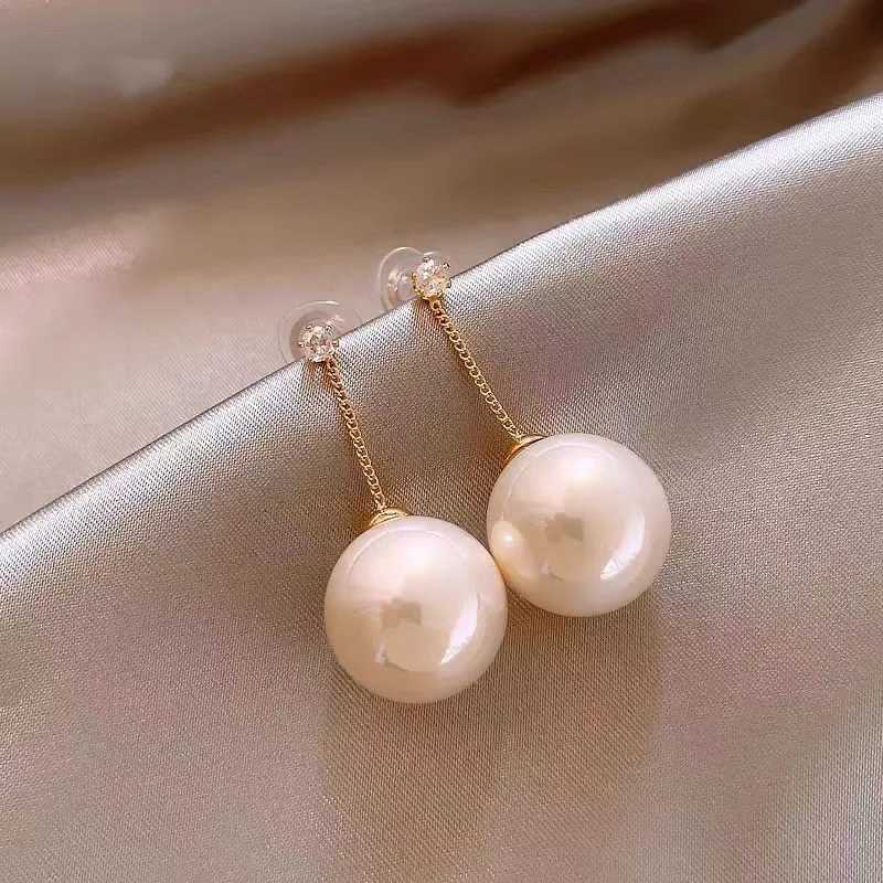 Korean Style Light Luxury Simple Long Imitation Pearl Dangle Earrings For Women Fashion Sweet Crystal Jewelry Party Gifts Y250401