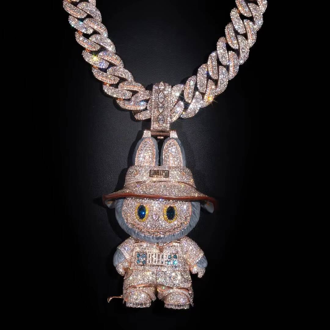 Custom Cartoon Cat Pendant 925 Sterling Silver Iced Out Hip Hop Jewelry with VVS Moissanite