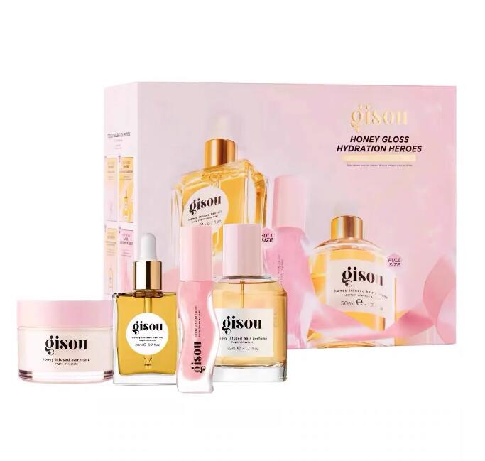 2025 New Spray Bottle Included Gisou Honey Infused Hair Care Set: Perfume, Oil, Mask & Lip Oil