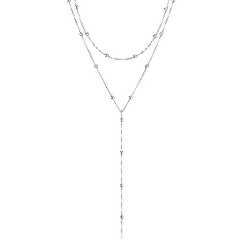 Stylish 925 Sterling Silver Layered Bead Necklace with Dangling Tassel Pendant - Ideal Female Fashion Statement