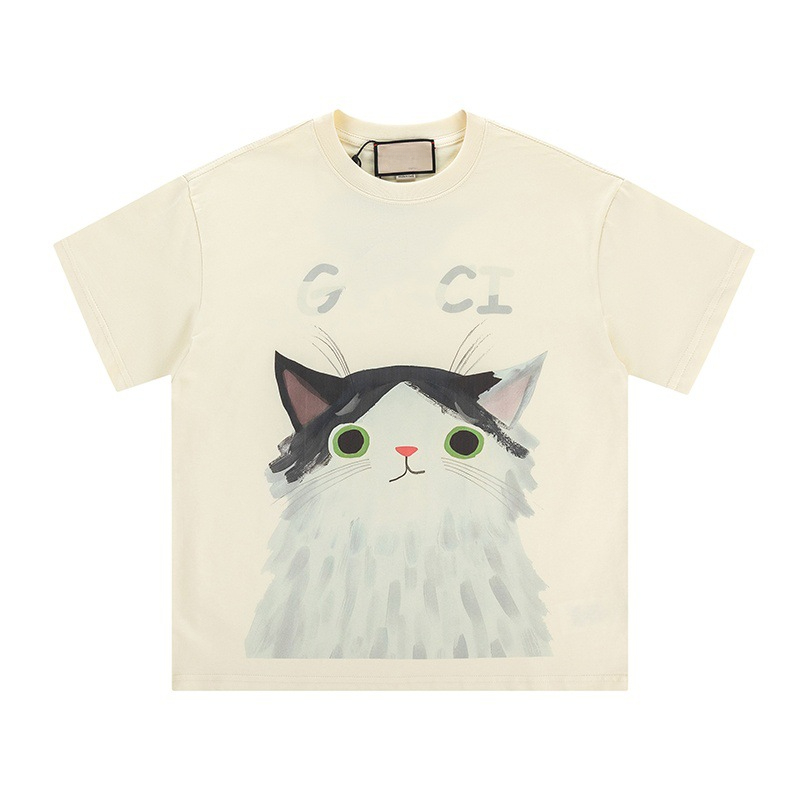 2025 New arrival high version luxury cute cat designer t shirt tops clothes for women men cotton lovely animal print tees hip hop t-shirt shirt top cloth