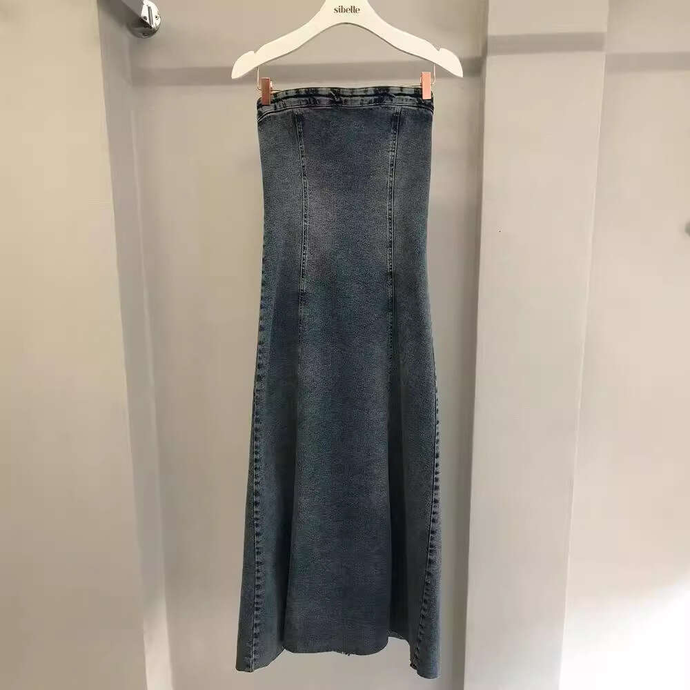 2024 Summer New European And American Amazon Cross-Border Women's Fashion Pure Desire Style Elastic Denim Strapless Dress D6da B07d 02c6