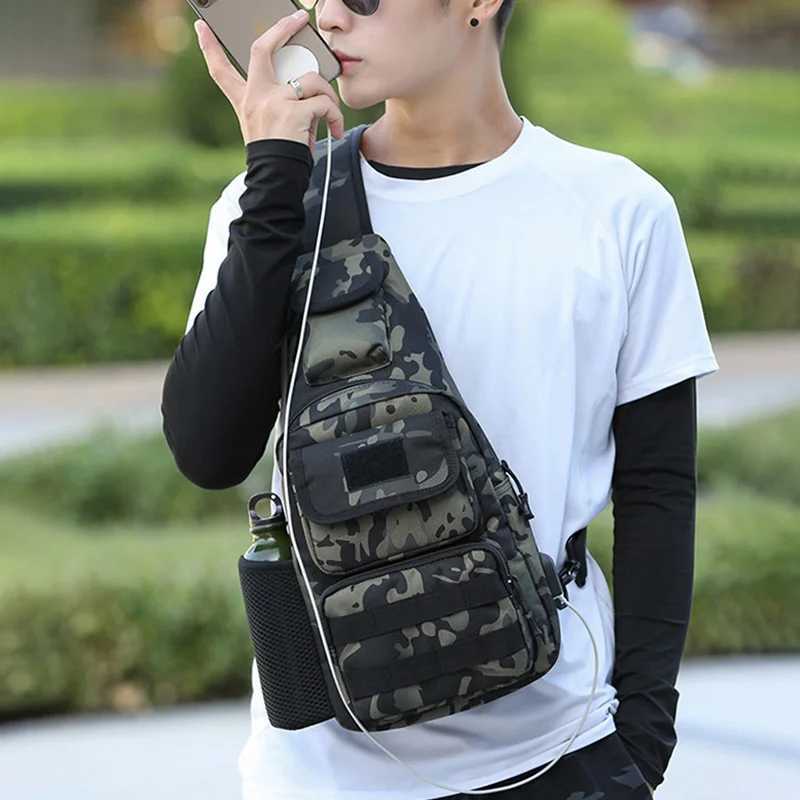 Fanny USB Chest Bag Camping Backpack Molle Bag Tactical Messenger Bags Belt Outdoor Hunting Assualt Sling Bag Fishing ClimbingC250407