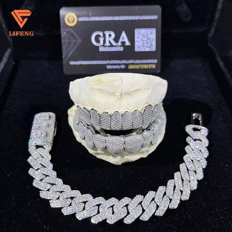 Custom Made Hip Hop Dental Grills Iced Sterling Silver Teeth Grillz VVS Moissanite Diamonds Gold Plating Weddings Engagements