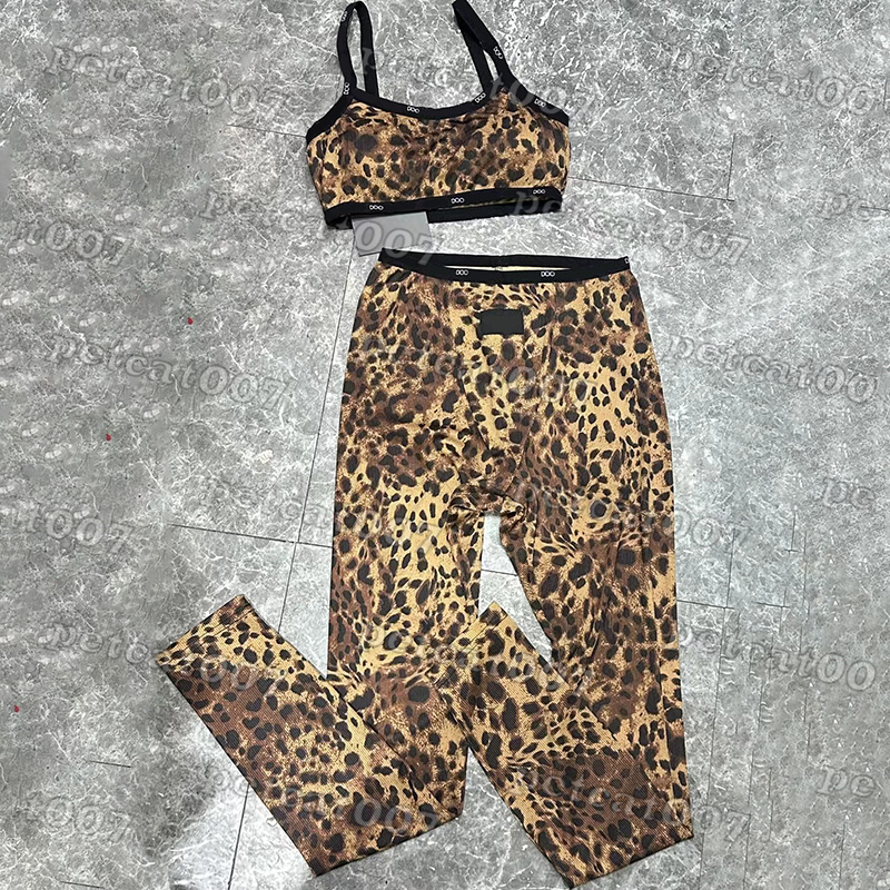 Leopard Print Yoga Suit Women Tank Tops Yoga Pants Set Casual Tracksuit Sets Summer Sports Tops Trousers Outfit Designer Outdoor Jogging Sportswear