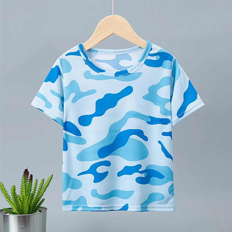 Childrens summer camouflage quick drying short sleeved casual sports Tshirt for boys and wild round neck shirt girls 250325z