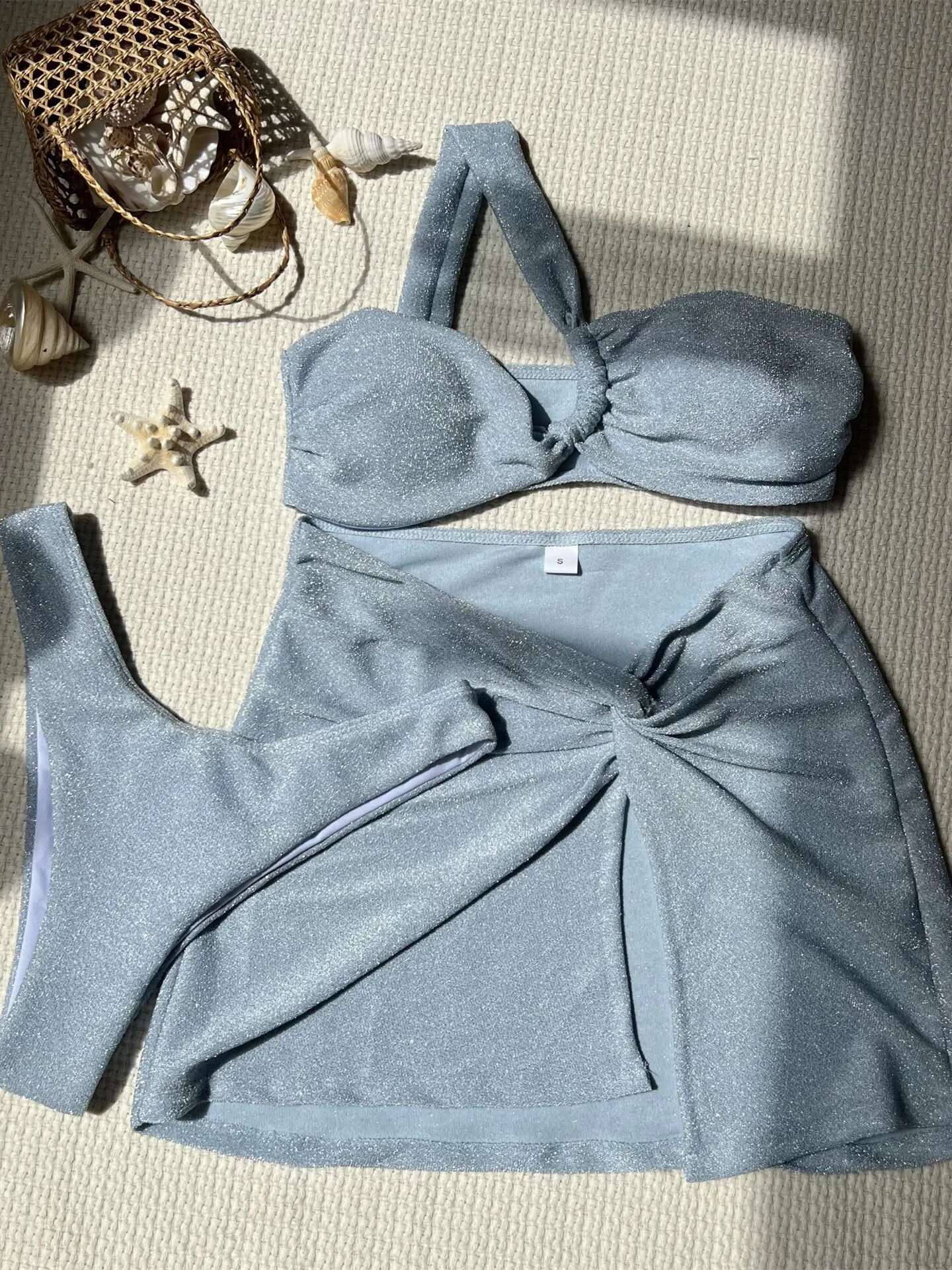 Dongdumaoyi Pieces Bikini Set With Skirt High Waist Swimsuit Women Sexy One Shoulder Front Bow Green Bikinis Beach Bathing Suit Swimwear