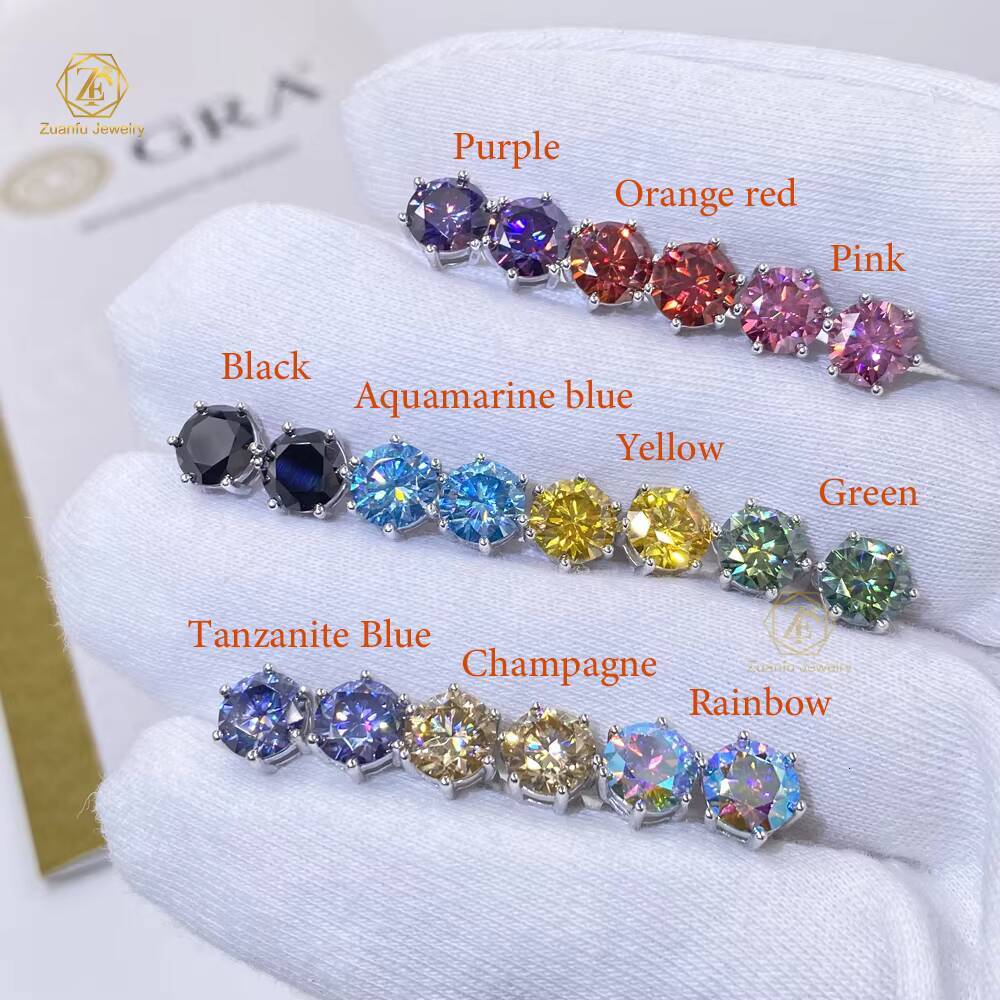 05CT 1CT Moissanite Earring Stud Iced Out Round Cut Screw Back 925 Sterling Silver White D VVS Diamond Fine Jewelry Earring