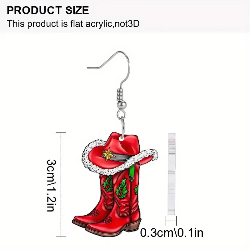 Creative Merry Christmas Fashion Cowboy Boots Dangle Earrings for Women Acrylic Flat Earring Jewelry Party Accessories Gifts 251031