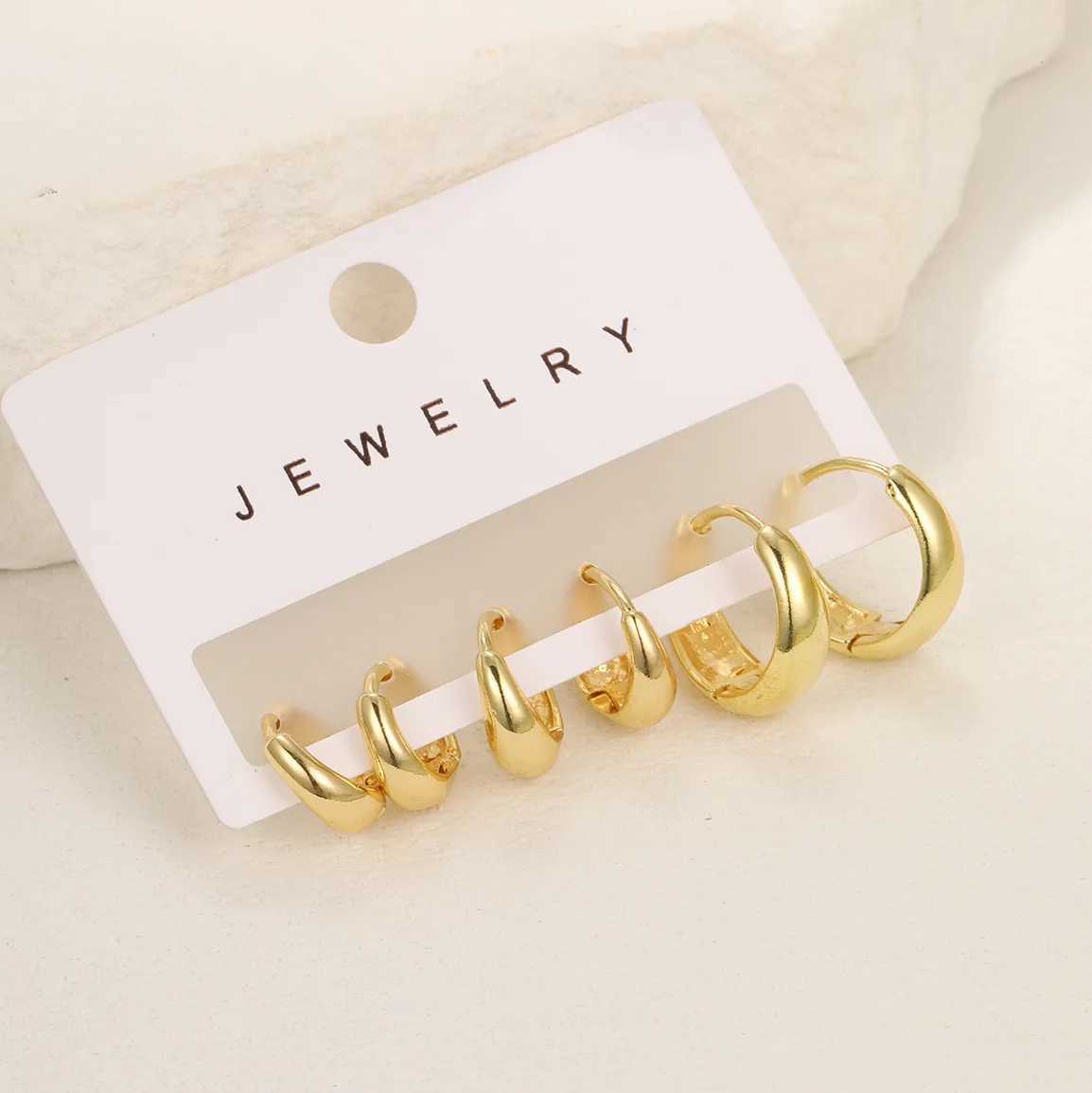 6 pieces of stainless steel minimalist hug ring earrings suitable for women gold small round 10/14/16mm punk neutral rock earrings Y250401