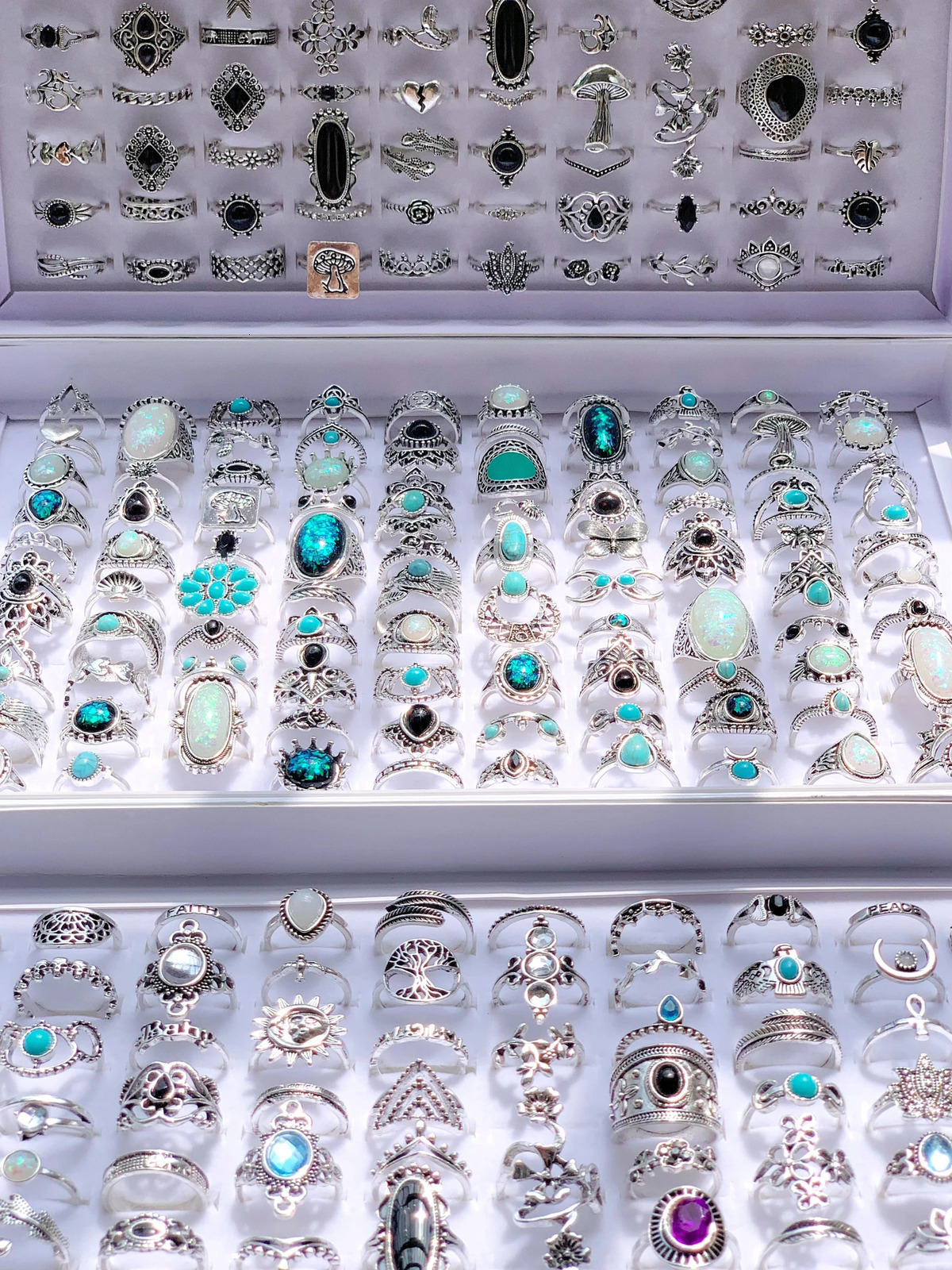 20pcsLot Mixed Style Turquoise Stone Flower Vintage Rings Women Bohe Ethnic Metal Plated Silver Charm Party Gift Finger Jewelry 251031