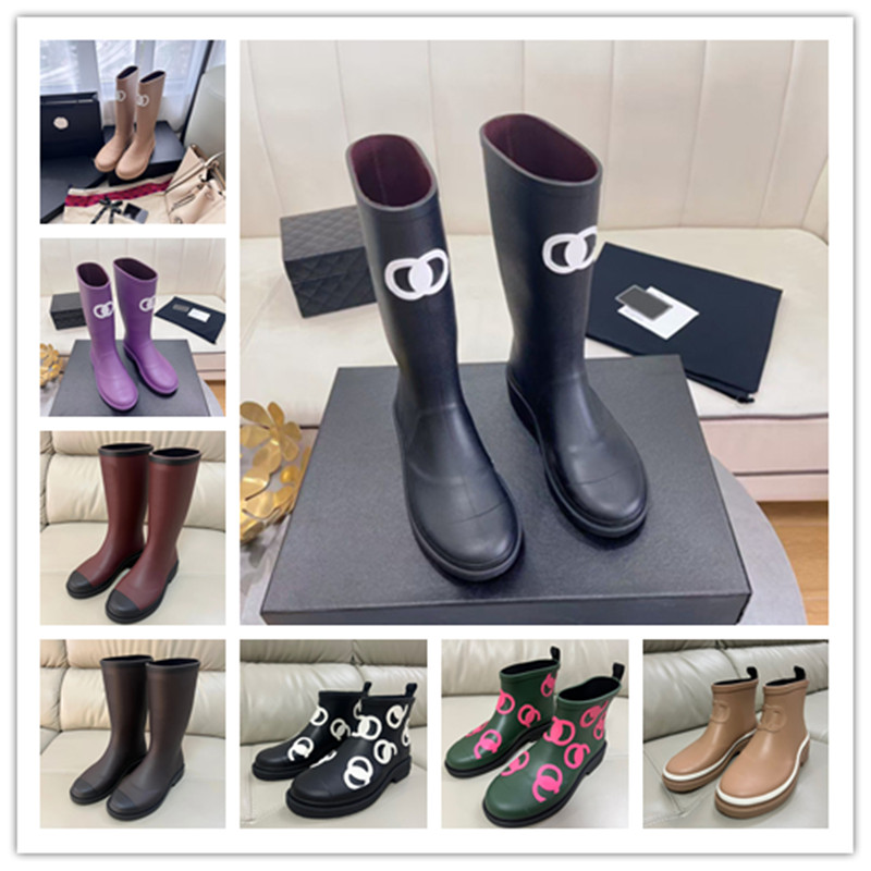 Brand Designer Square Toe Women's Rain Boots Thick Sole Ankle Booist Excellent Quality Winter Women Rubber Boot Fashion shoes55
