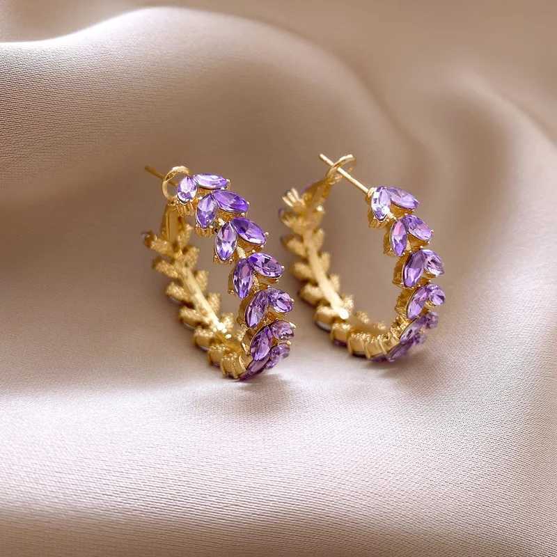 2025 New Arrival Light Luxury Elegant Purple Crystal Wheat Hoop Earrings For Women Fashion Sweet Metal Jewelry Accessories Gifts Y250401