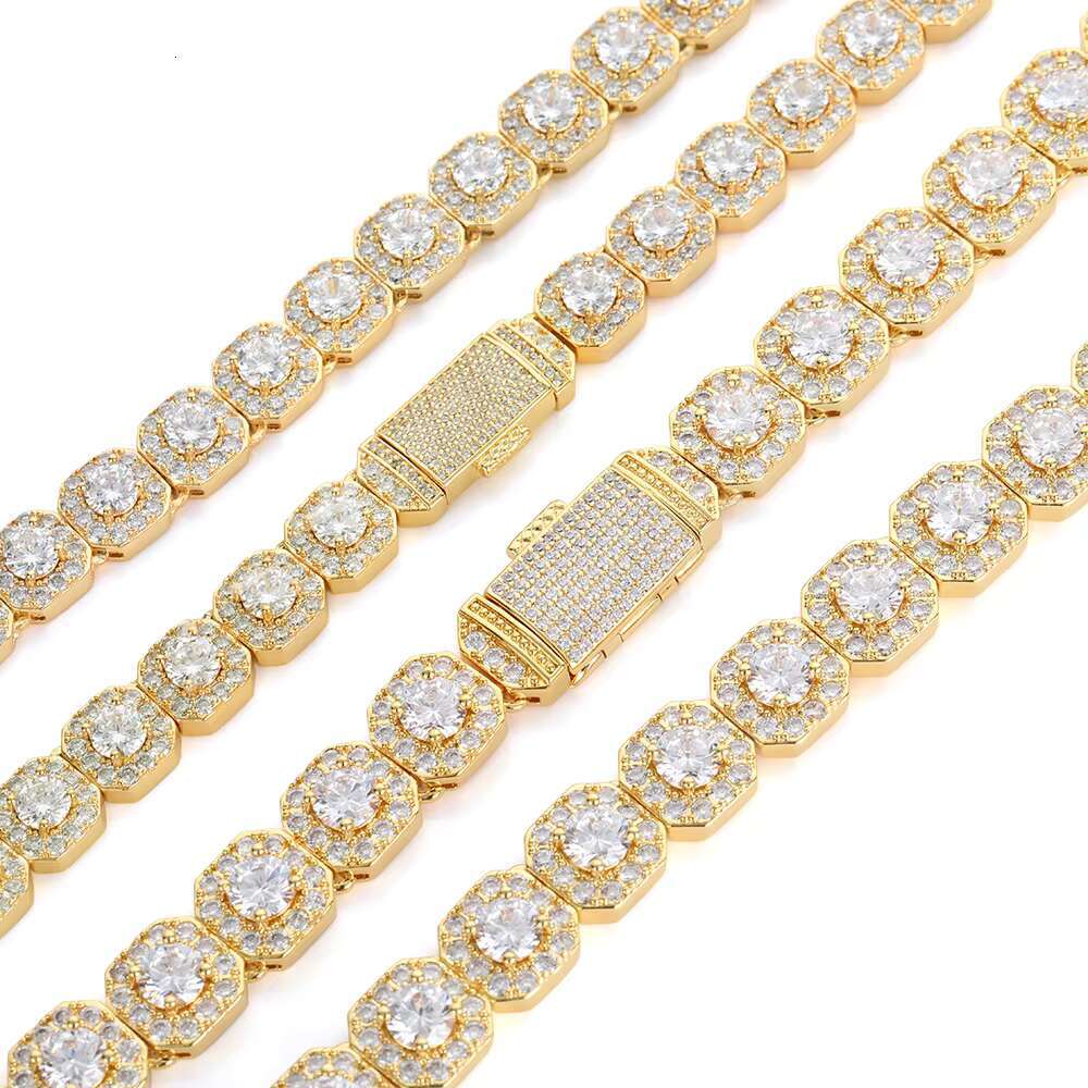 10mm Gold Plated Clustered Tennis Chain Necklace Iced Out Baguette Cubic Zircon Choker Necklaces