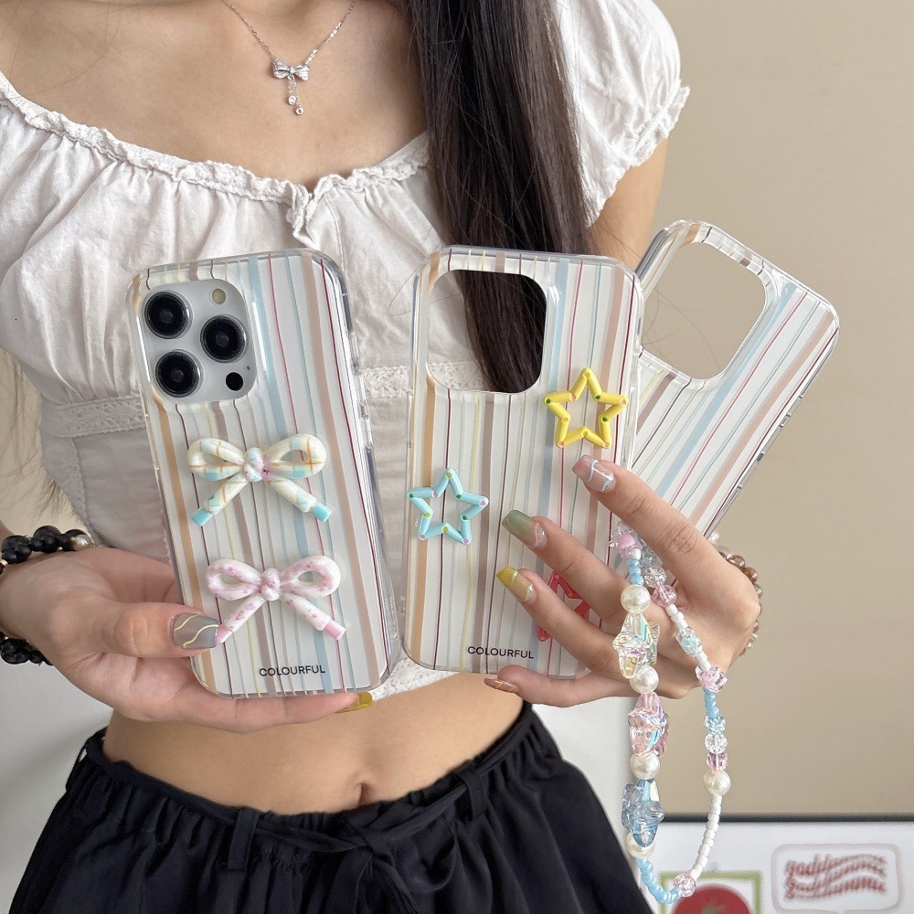 ins Dopamine Vertical Stripes Phone Case Compatible with iPhone 17/16 Pro Personalized Shockproof iPhone 15/14 Cartoon